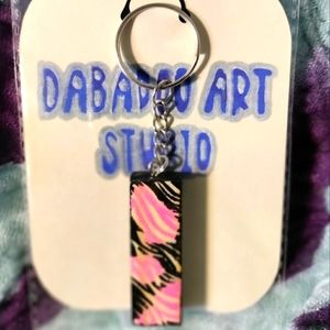 Handmade Zebra Pattern Black and Pink Keychain
